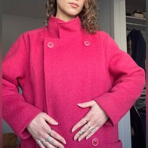 Électre Paris Union Label Pink Double-Breasted 1970s Wool Coat